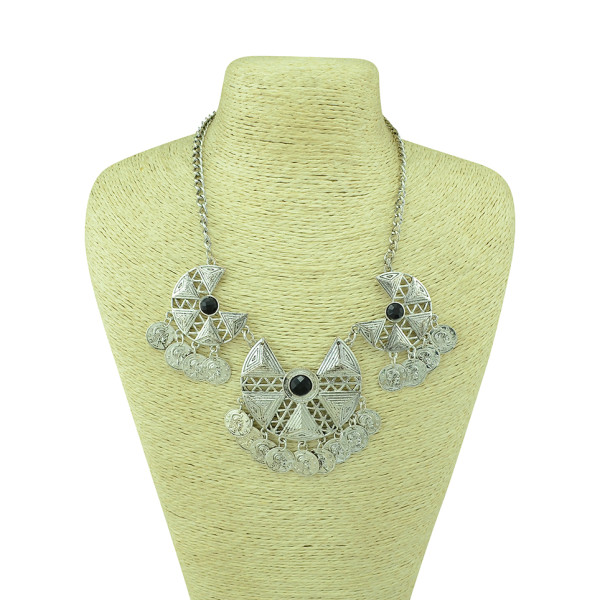 N-5068  Tribe style Golden Silver Geometry Design Carving Coin Choker Necklace Boho