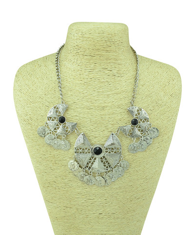 N-5068  Tribe style Golden Silver Geometry Design Carving Coin Choker Necklace Boho
