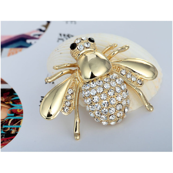 P-0137 European and American style animal badge jewelry gold silver plated alloy clear rhinestone crystal bee pin brooch