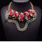 N-5148  Gold Plated Double Chain Rhinestone Crystal Leaves Pearl Bow Rose Flower Skull Statement Necklace