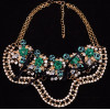 N-5148  Gold Plated Double Chain Rhinestone Crystal Leaves Pearl Bow Rose Flower Skull Statement Necklace
