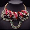 N-5148  Gold Plated Double Chain Rhinestone Crystal Leaves Pearl Bow Rose Flower Skull Statement Necklace