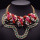 N-5148  Gold Plated Double Chain Rhinestone Crystal Leaves Pearl Bow Rose Flower Skull Statement Necklace