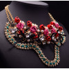 N-5148  Gold Plated Double Chain Rhinestone Crystal Leaves Pearl Bow Rose Flower Skull Statement Necklace
