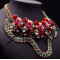 N-5148  Gold Plated Double Chain Rhinestone Crystal Leaves Pearl Bow Rose Flower Skull Statement Necklace