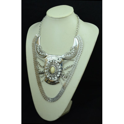 N-5160  European 3 Colors Crystal Acrylic Gem Snake Chain Big Style Statement Necklace