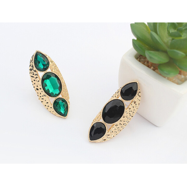 R-1141   Korea style gold plated Black/Green Bead Austrian crystal knuckle Ring Adjustable
