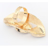 R-1141   Korea style gold plated Black/Green Bead Austrian crystal knuckle Ring Adjustable