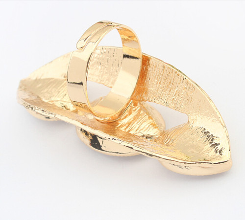 R-1141   Korea style gold plated Black/Green Bead Austrian crystal knuckle Ring Adjustable