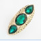 R-1141   Korea style gold plated Black/Green Bead Austrian crystal knuckle Ring Adjustable