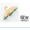 R-1141   Korea style gold plated Black/Green Bead Austrian crystal knuckle Ring Adjustable