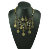 N-5159  Bohemian style gold silver coin tassel gem stone clover flower necklace earrings set,boho,gypsy,ethnic statement necklace set