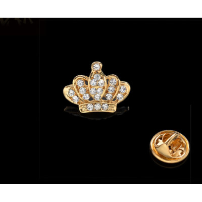 P-0144 European Gold Silver Plated Alloy Rhinestone Crown Collar Pin Brooch