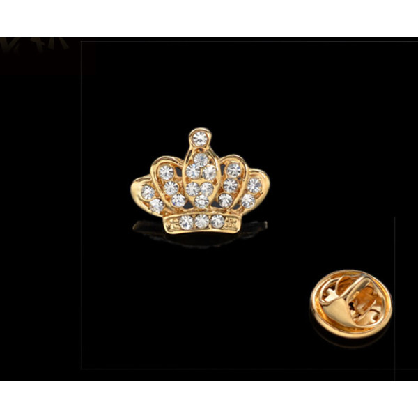 P-0144 European Gold Silver Plated Alloy Rhinestone Crown Collar Pin Brooch