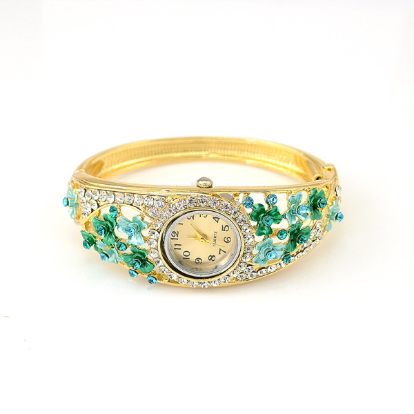 B-0407 Hot Sale European Fashion Style Watch Women Bracelet Charming Rhinestone Flower Alloy Bracelets wristwatch Clock 5 Colors