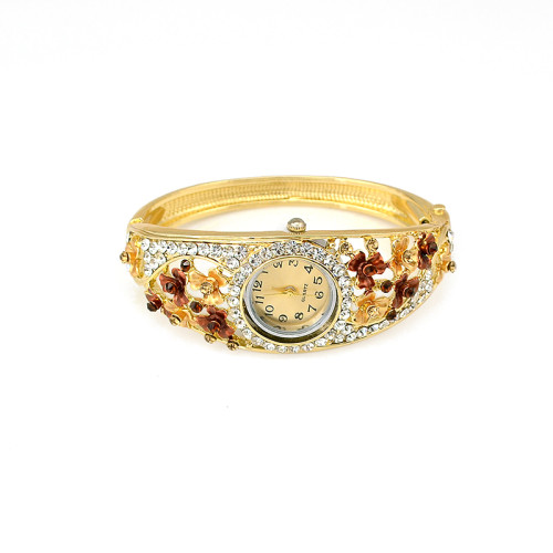 B-0407 Hot Sale European Fashion Style Watch Women Bracelet Charming Rhinestone Flower Alloy Bracelets wristwatch Clock 5 Colors