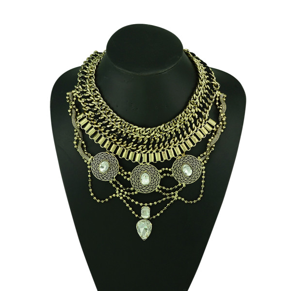 N-5167 European Style Wide Chain Carving Coin Beads Snake Chain Crystal Ethnic Statement Necklace Costume Jewelry