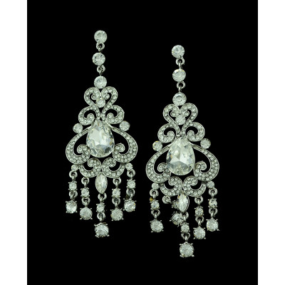 E-3286  Bohemian Wedding Jewelry Rhinestone Big Crystal Shinning Dangle Fringe Luxury Earrings
