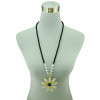 N-5175 Korea Style Beaded Sweater Chain Crystal Big Sun Flower Necklace