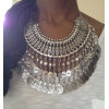 N-3943  New Vintage Style Silver Retro Golden Carving Handcraft Coin Fringe Zamac Necklace