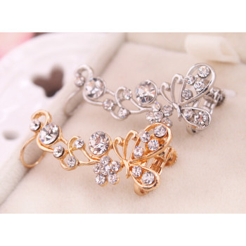 E-3287  Korean fashion silver plated charming rhinestone butterfly earhook ear clip earrings