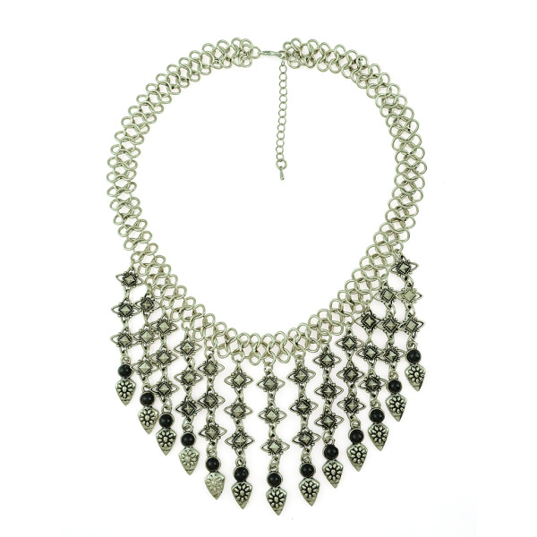 N-5196 European vintage style Fringe Carving Flower Collar Coin Statement Necklace