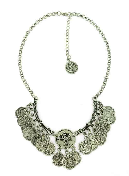 N-5191 vintage style ethnic jewelry necklaces acrylic carving flowers round coin tassels necklaces