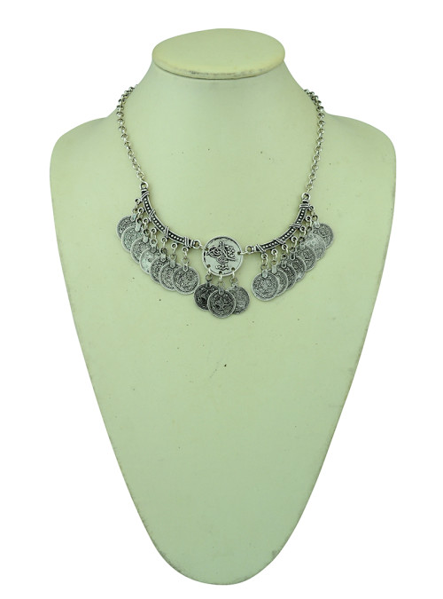 N-5191 vintage style ethnic jewelry necklaces acrylic carving flowers round coin tassels necklaces
