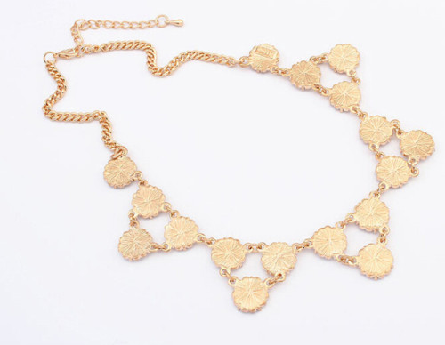 N-5197 Korea Style Link Chain  Gold Plated Round Flower Chunky Necklace Women 4 Colors