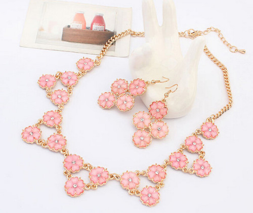 N-5197 Korea Style Link Chain  Gold Plated Round Flower Chunky Necklace Women 4 Colors
