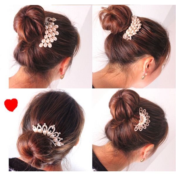 F-0191  Fashion Korean Style Gold Plated Alloy Pearl Rhinestone Crown Flower Love Of Butterfly Hair Comb