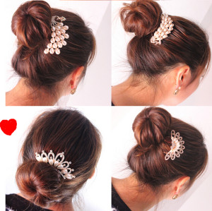 F-0191  Fashion Korean Style Gold Plated Alloy Pearl Rhinestone Crown Flower Love Of Butterfly Hair Comb