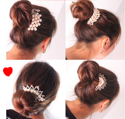 F-0191  Fashion Korean Style Gold Plated Alloy Pearl Rhinestone Crown Flower Love Of Butterfly Hair Comb