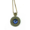 N-5203   vintage style bronze snake link chian big round charms rhinestone blue crystal pendant long necklace