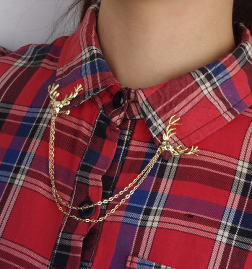 P-0141 Korean style luck Christmas deer personal fashion tassel chain metal collar pin collar brooch