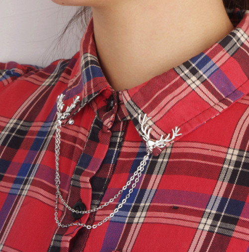 P-0141 Korean style luck Christmas deer personal fashion tassel chain metal collar pin collar brooch