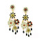 E-3304 European Style gold plated crystal  Enamel Flower Fringe dangle earrings