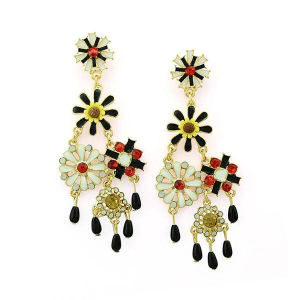 E-3304 European Style gold plated crystal  Enamel Flower Fringe dangle earrings
