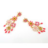 E-3304 European Style gold plated crystal  Enamel Flower Fringe dangle earrings