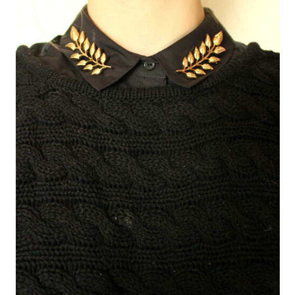 P-0145  European Gold Silver Plated Alloy Leaf  Collar Pin Brooch