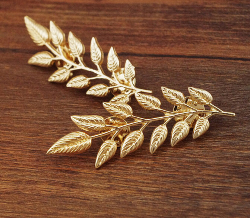 P-0145  European Gold Silver Plated Alloy Leaf  Collar Pin Brooch