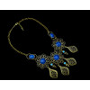 N-5215  Vintage silver alloy round african gem stone bead howllow out flower rivets pendants necklaces for women