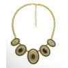 N-5220  Vintage Golden Alloy Rhinestone Ellipse  burst Stone Necklace