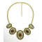 N-5220  Vintage Golden Alloy Rhinestone Ellipse  burst Stone Necklace