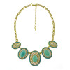 N-5220  Vintage Golden Alloy Rhinestone Ellipse  burst Stone Necklace