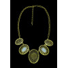 N-5220  Vintage Golden Alloy Rhinestone Ellipse  burst Stone Necklace