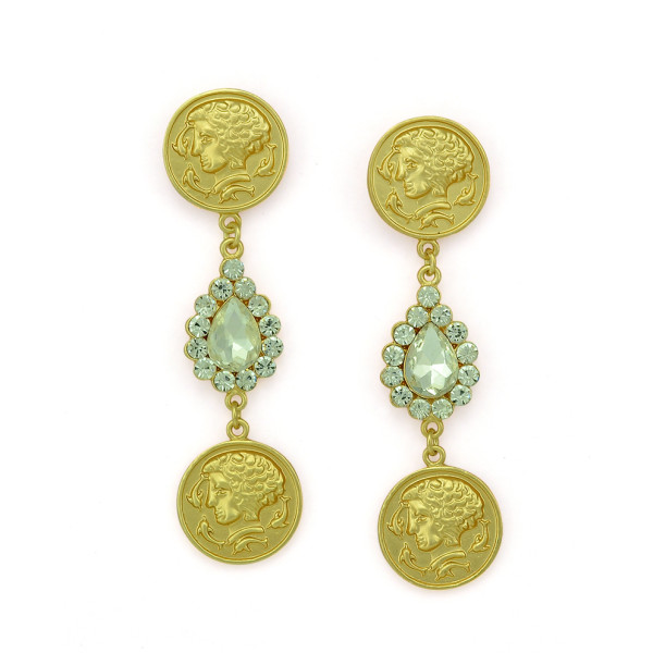 E-3307 European vintage fashion yellow gold head portrait coin pendants dangle earrings rhinestone tear drop earrings for women