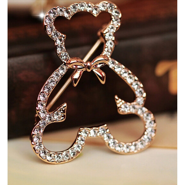 P-0150 European Gold  Plated Alloy Rhinestone Cute Bear Brooch Animal Jewelry