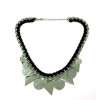 N-5227 fashion silver plated alloy waist black ribbon chain triangle head photo coin pendant choker necklace