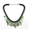 N-5227 fashion silver plated alloy waist black ribbon chain triangle head photo coin pendant choker necklace